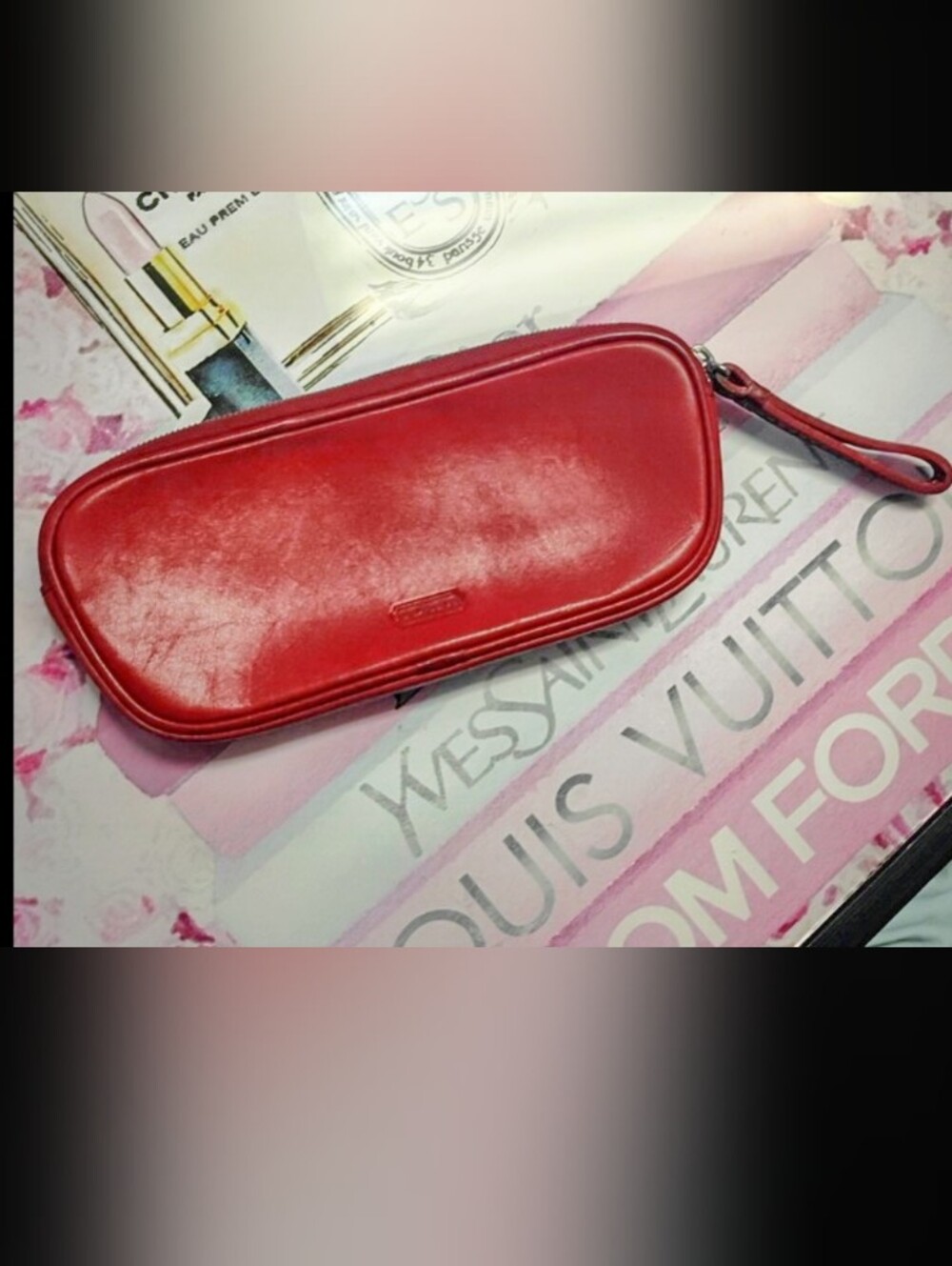 ❤️ Rare Vintage COACH Red Leather Kidney Shaped Cosmetic Clutch Wallet